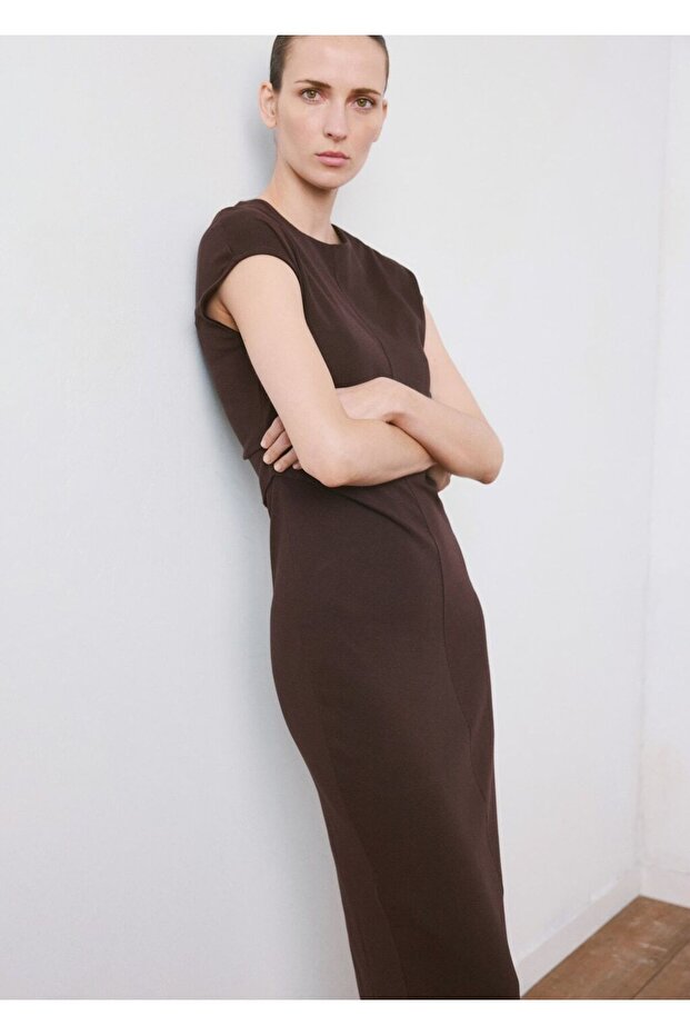 Drape detaylı midi elbise - 1