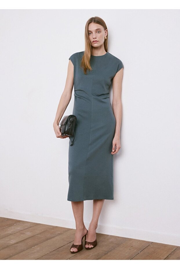 Drape detaylı midi elbise - 2