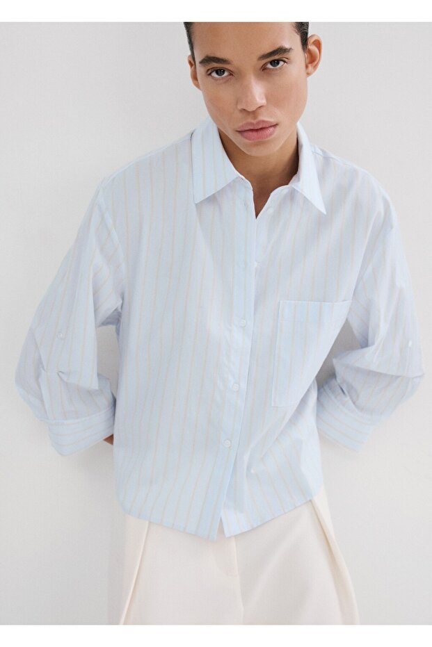 Çizgili pamuklu gömlek - 1