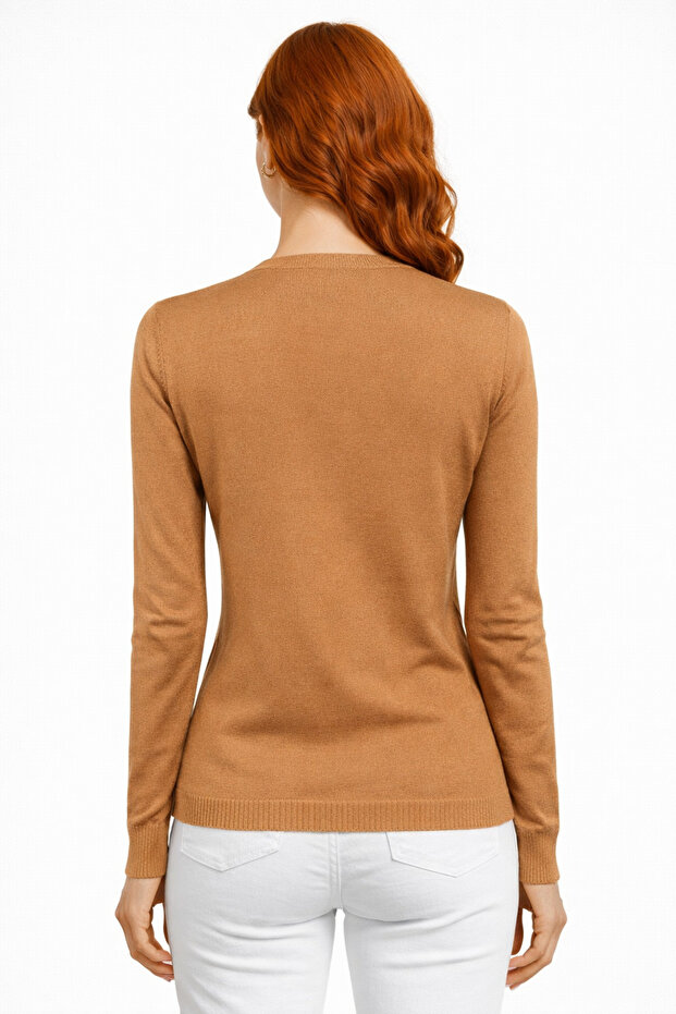 V Yaka Düğmeli Basic Triko Hırka - 2