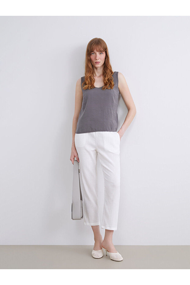 Lcwaikiki Classic Elastic Waist Textured Muslin Women's Trousers