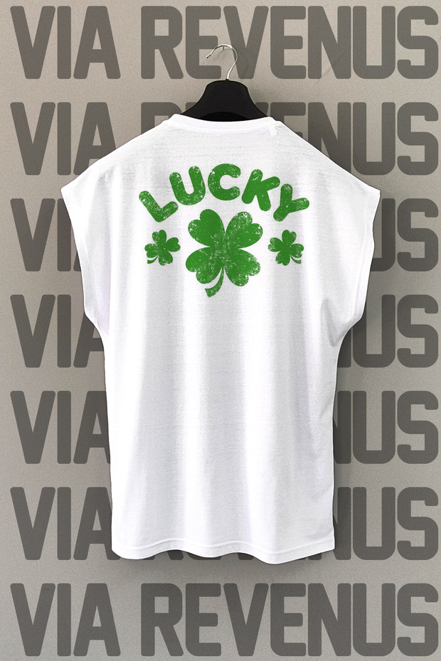 تيشيرت رياضي من القطن بنسبة 100% بدون أكمام مطبوع من Lucky Back