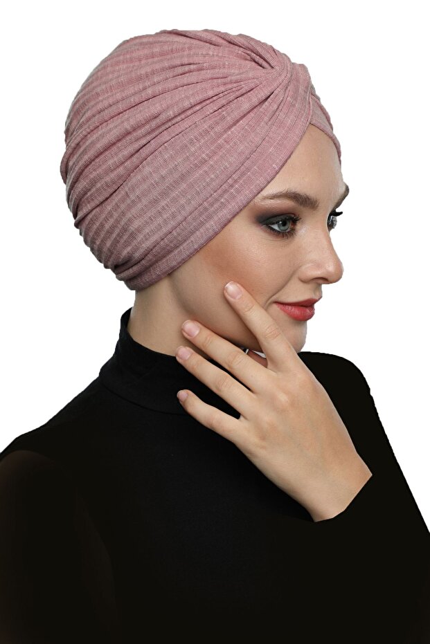 Crossed Combed Cotton Lined Candy Pink Ready-To-Wear Turban Hijab Pool Cap Medical Suitable