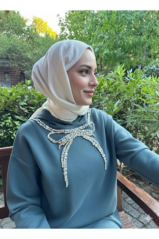 FİYONK TAŞLI KAPÜŞONLU SWATSHIRT - 2