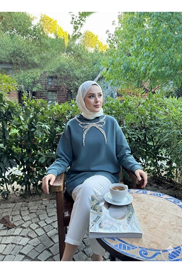 FİYONK TAŞLI KAPÜŞONLU SWATSHIRT - 3