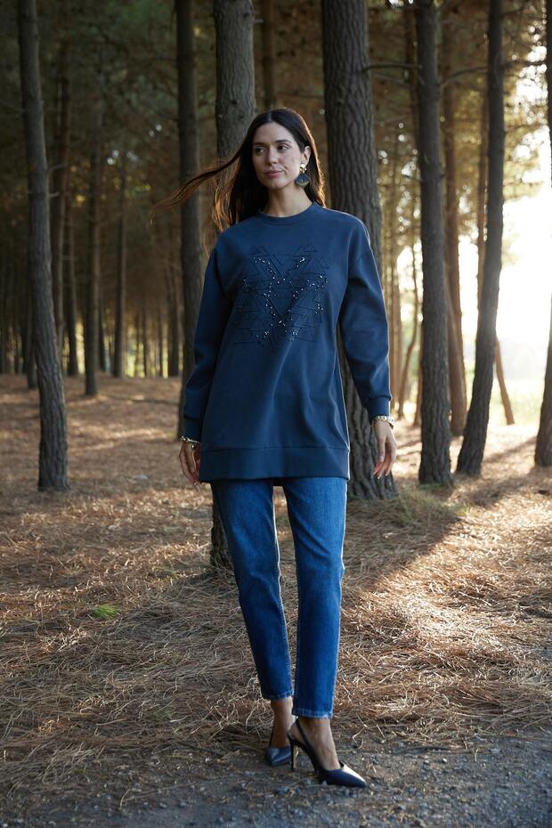 NAKIŞLI TAŞLANMIŞ TENCEL ÖRME TUNİK - 2