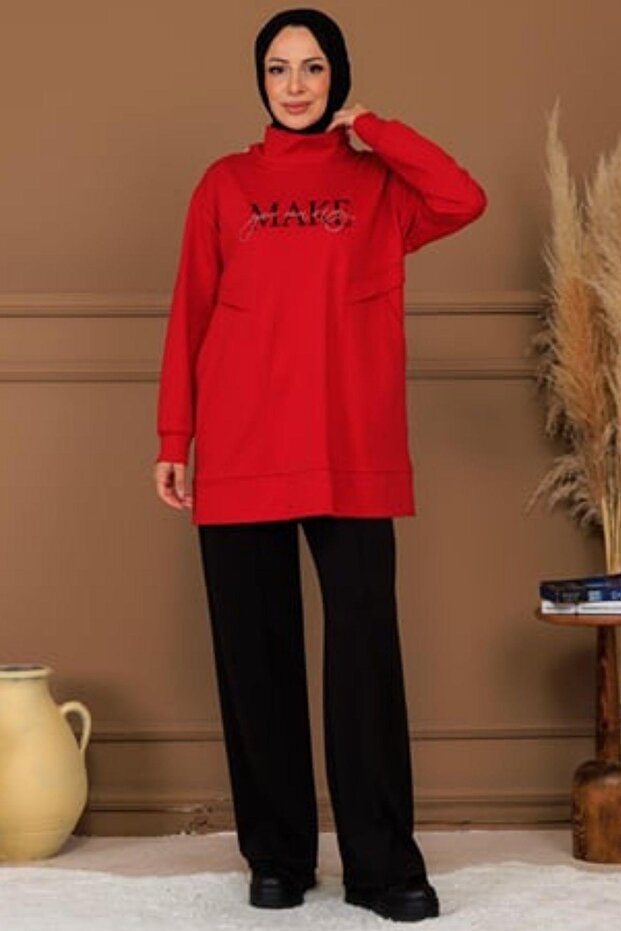 DİK YAKA CEPLİ YAZILI SWEAT - 7