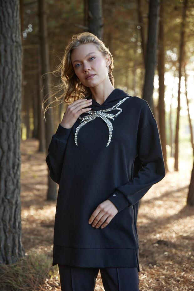 FİYONK TAŞLI KAPÜŞONLU SWATSHIRT - 5