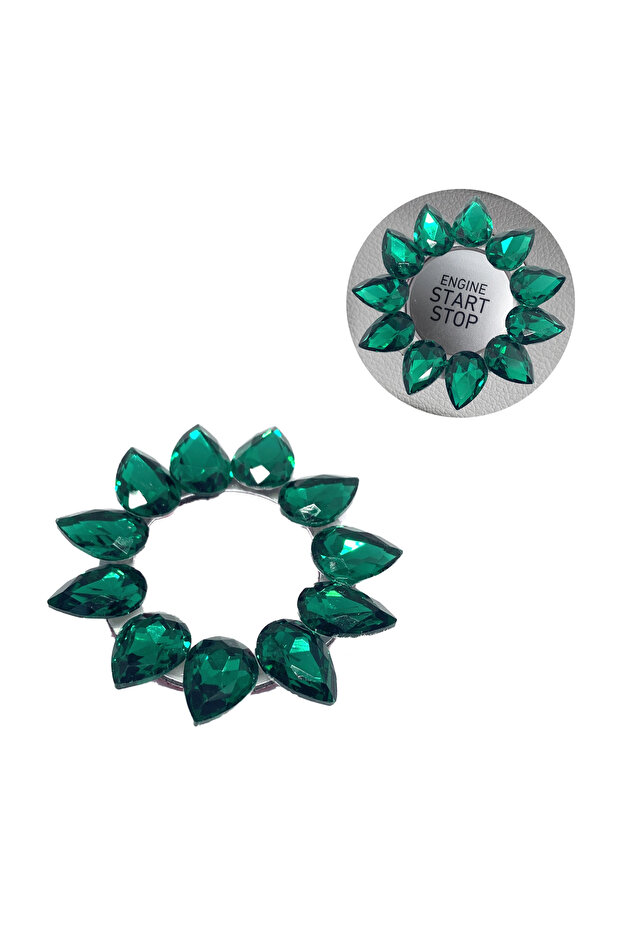حلقة زر إيقاف التشغيل من حجر الكريستال باللون الأخضر - 1