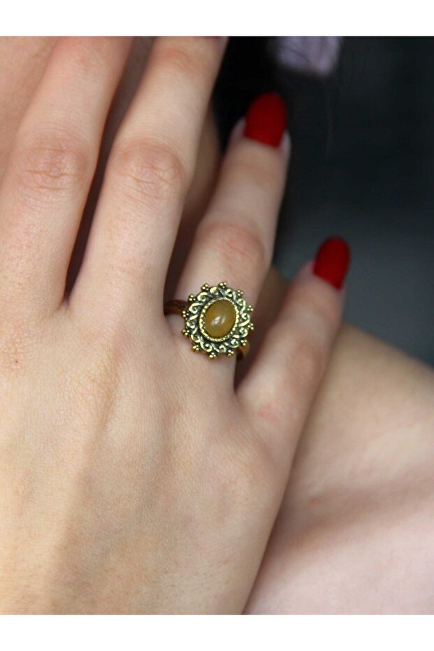 Natural Stone Citrine Natural Stone Antique Model Women's Adjustable Ring Euy91S