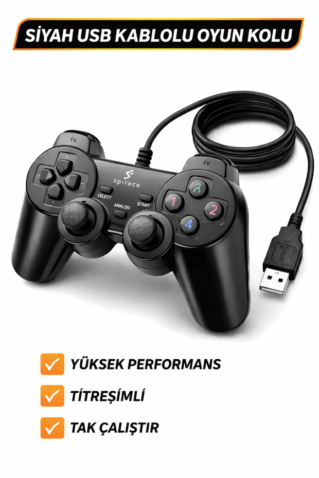 İMEXTECH SP-208 PC İçin Siyah USB Kablolu Titreşimli Gamepad – Tak Çalıştır Yüksek Hassasiyet Oyun Kolu