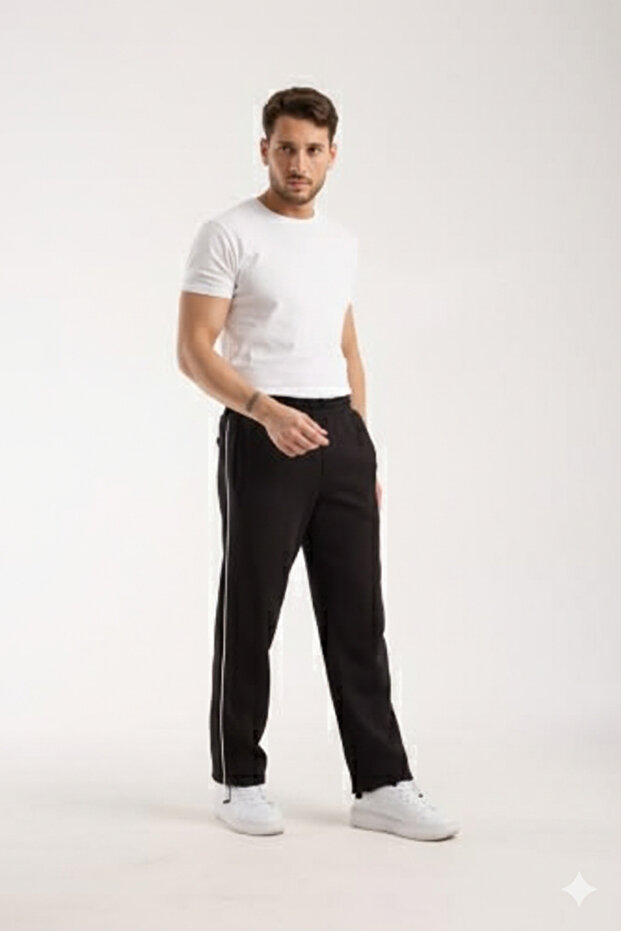 Baggy Adjustable Elastic Men's Winter Sweatpants with Soft Fleece Inside and Stripe Detailing