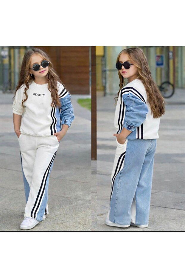 Denim Detailed Modern Design Girls' Set - Age 7/14 - 31590