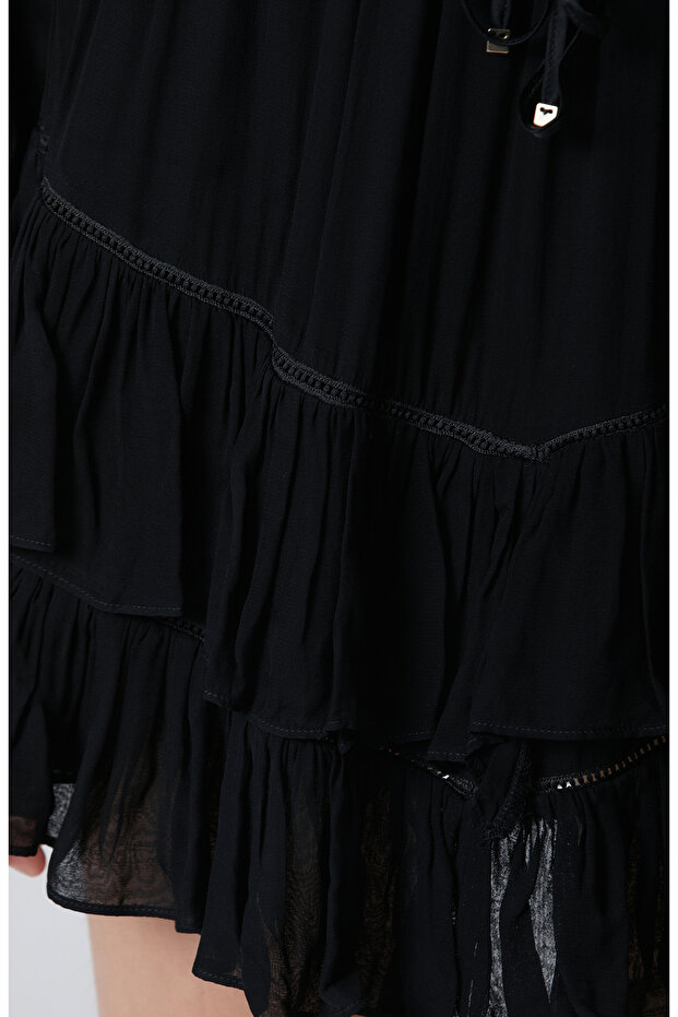 Siyah Volanlı Mini Etek - 5
