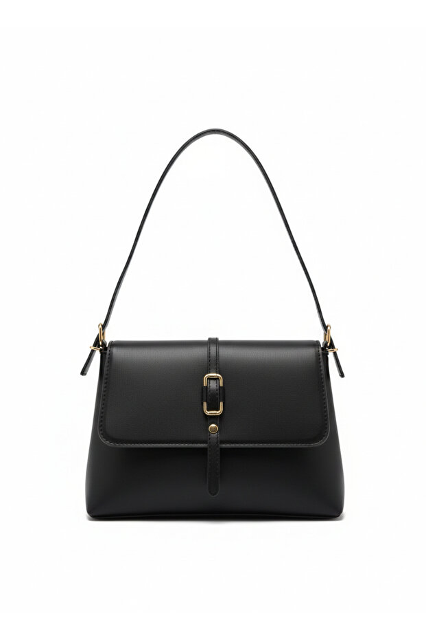 Black Colorful Inner Lining Snap Fastener Women's Handbag