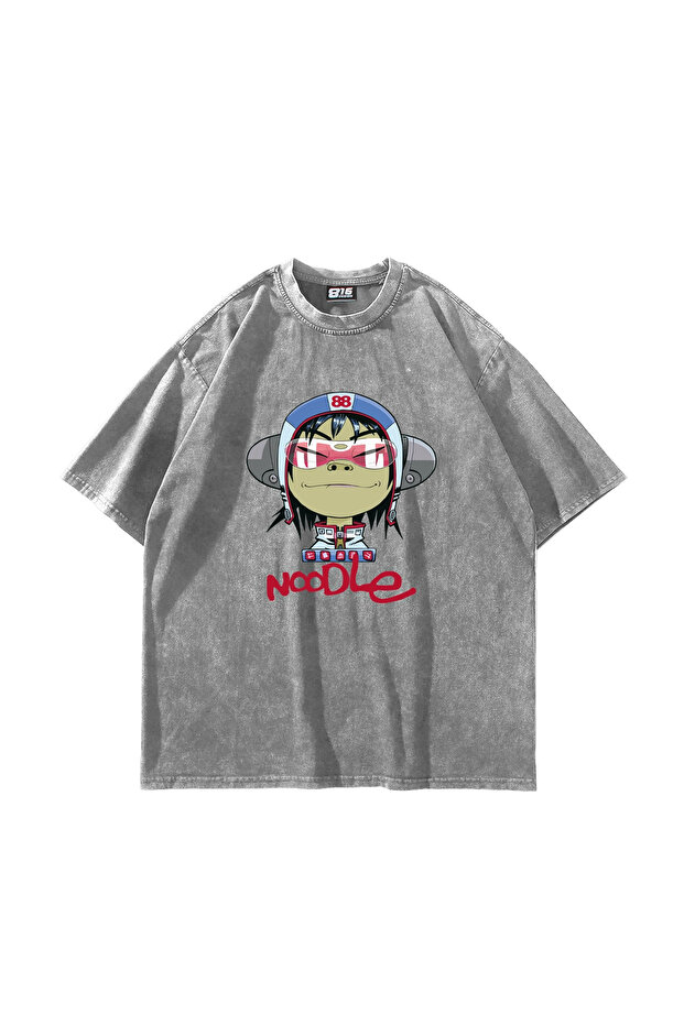 تي شيرت أبيض كبير الحجم مطبوع عليه Gorillaz Noodle للجنسين قابل للغسل