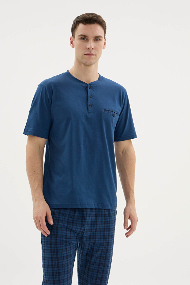 95% Cotton Short Sleeve New Men's Stylish Design Pajama Set