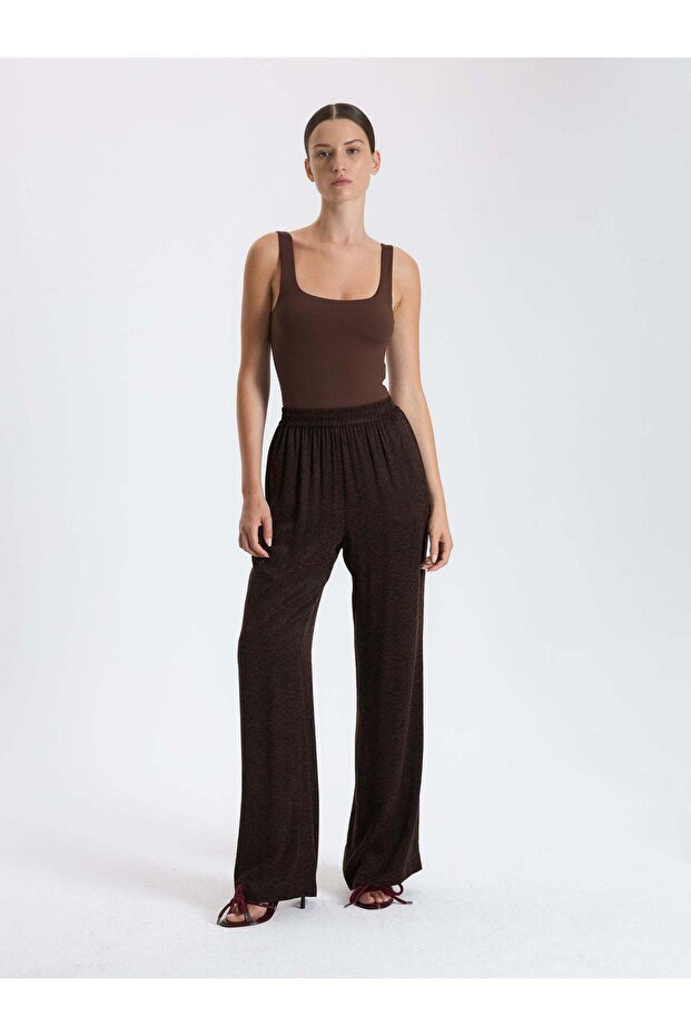 Brown Patterned Palazzo Trousers