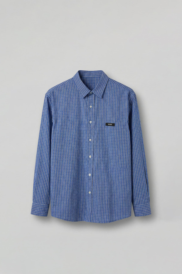 Men's Relaxed Fit 100% Cotton Long Sleeve Checkered Shirt Blue