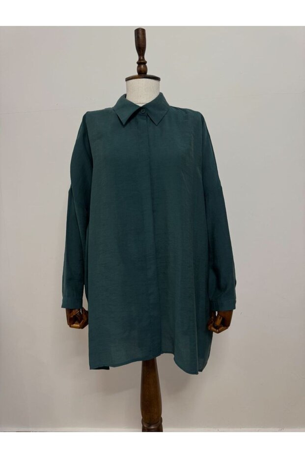 3001 Oversize Basic Zümrüt Gömlek - 2