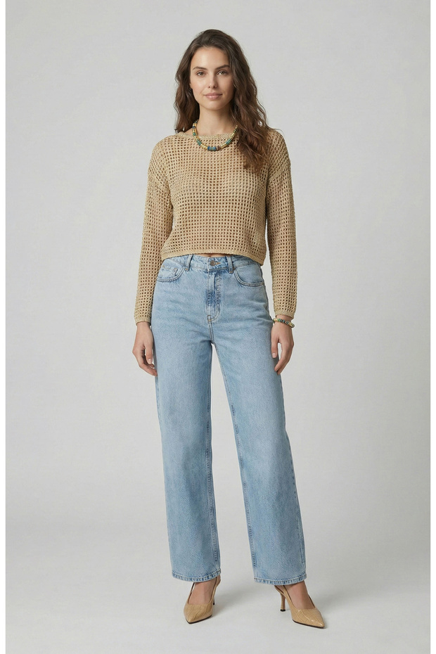 Bej Ajurlu Simli Triko Kazak - 2