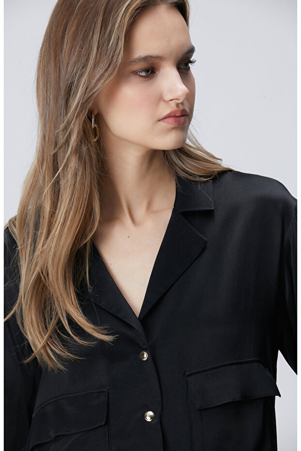 Siyah Cupro Gömlek - 2