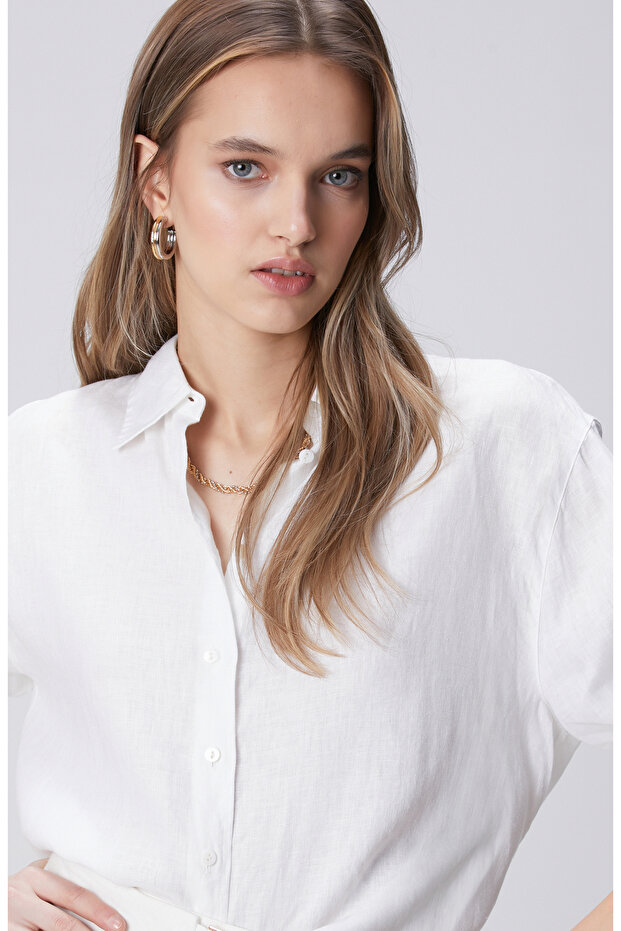 Beyaz Keten Gömlek - 2