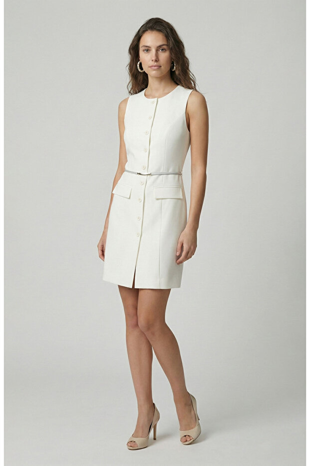 Kırıkbeyaz Siyah Mini Elbise - 1