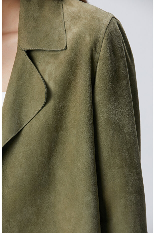 Açık Haki Süet Mont - 6