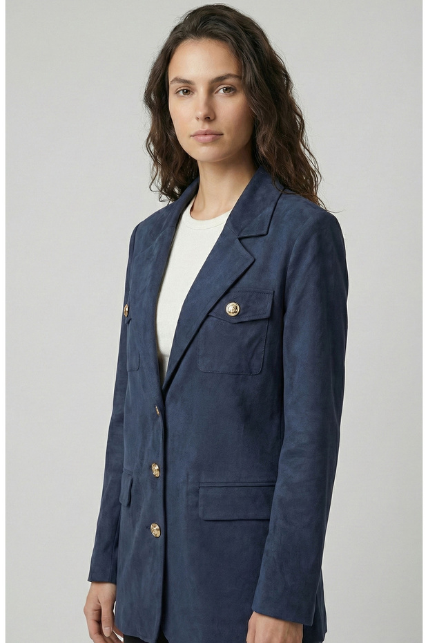 Lacivert Cupro Blazer Ceket - 2