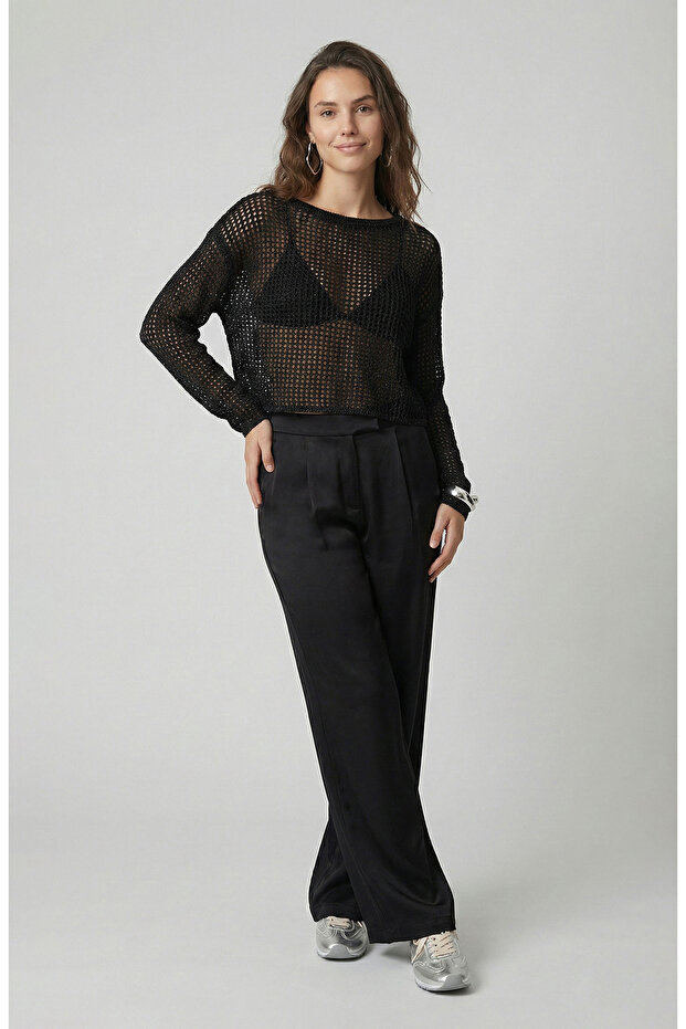 Siyah Cupro Pantolon - 1
