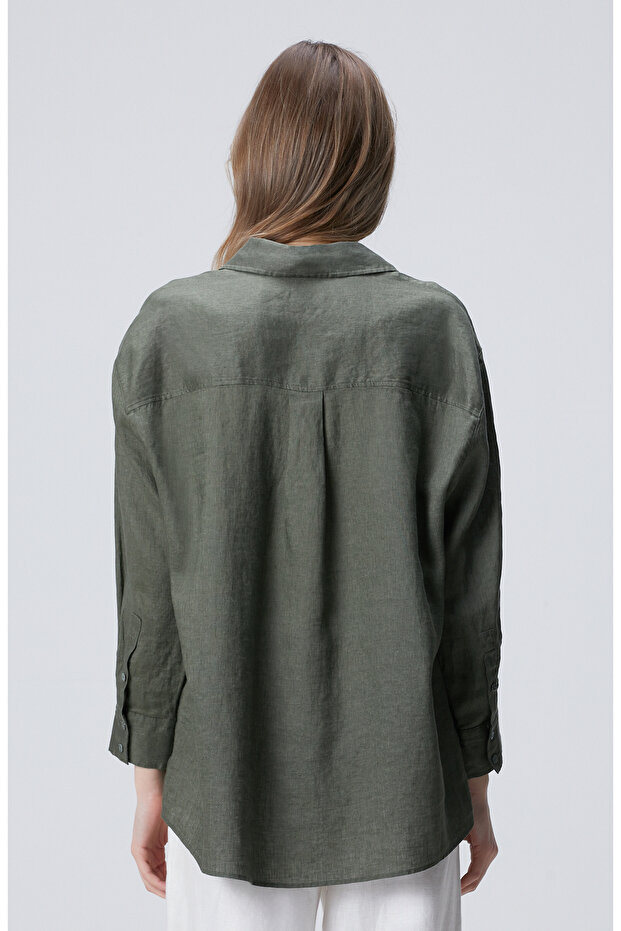 Haki Keten Gömlek - 5
