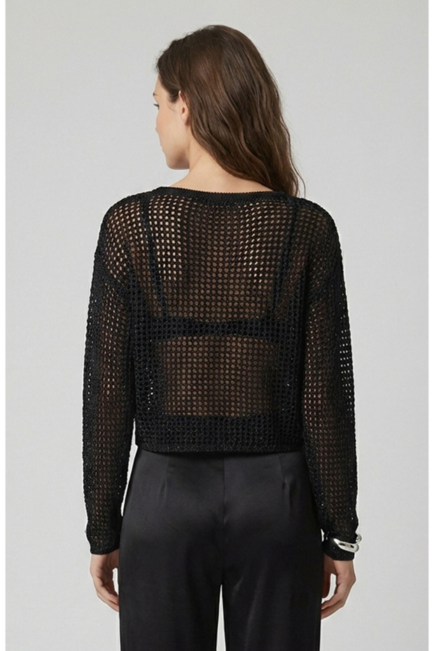 Siyah Ajurlu Simli Triko Kazak - 3