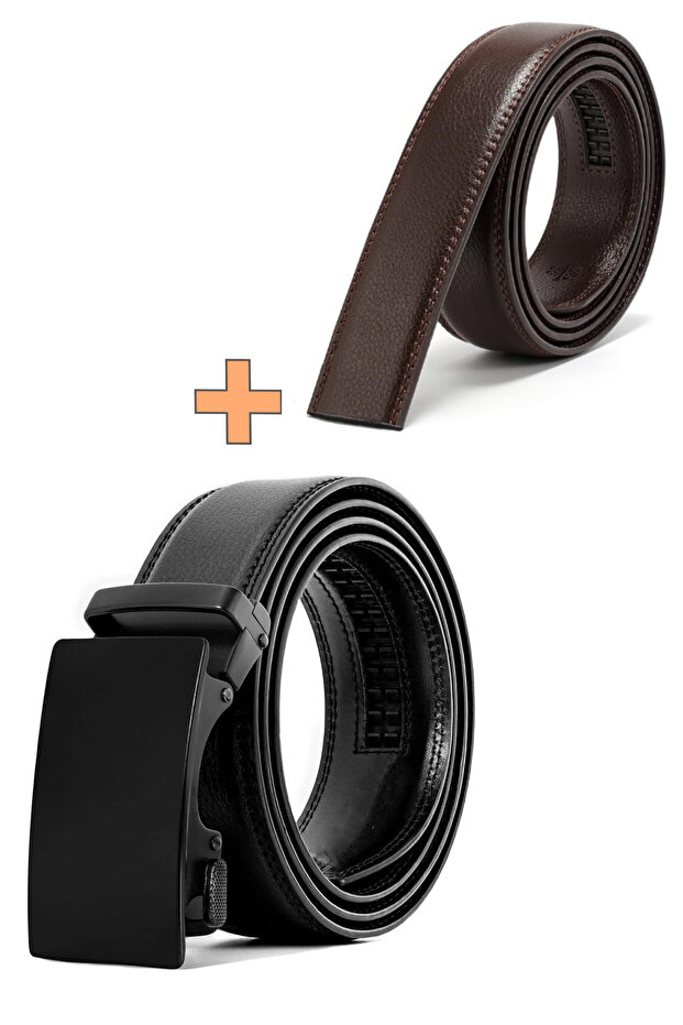 2-Pack Automatic Buckle Men's Belt Automatic Belt