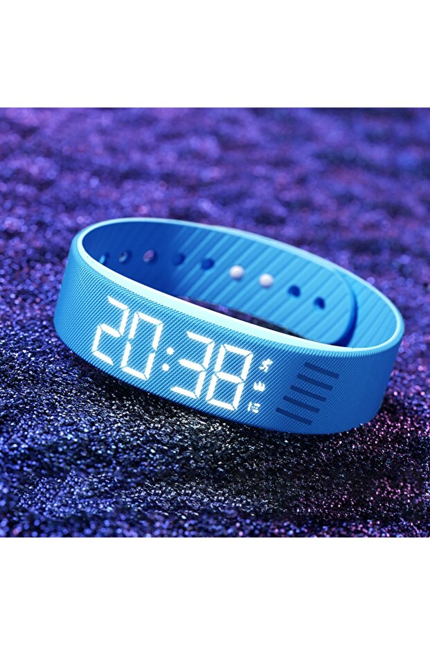 Dark Blue LED Digital Alarm Clock Watch Adjustable Snooze-proof Alarm Bracelet with Running Pedomete