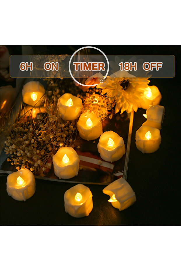 12 PC Auto Timer Drip Wax LED Tea Light Flameless Candles Lights with Remote or Auto Timer Realistic