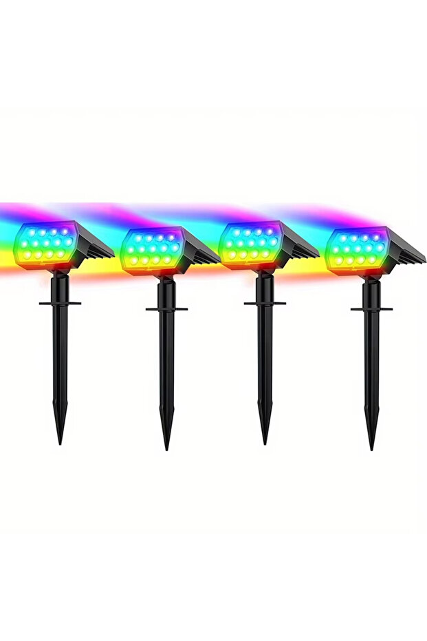 2 years 4Pcs Solar Spot Lights Outdoor Color Changing 7 Modes Christmas IP65 Waterproof Lan
