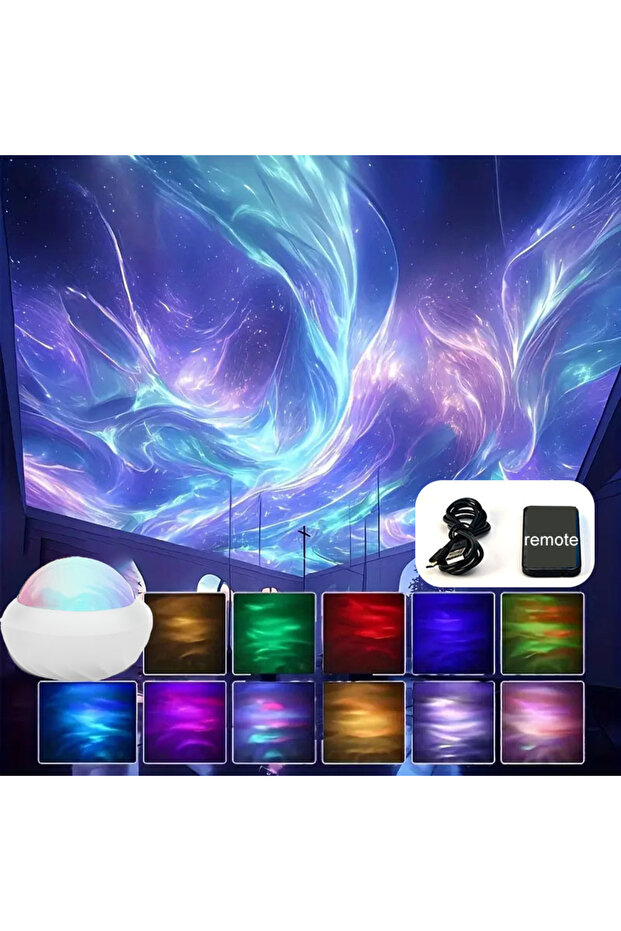 جهاز عرض الشفق القطبي الشمالي RGB مع أضواء ليلية وجهاز تحكم عن بعد USB