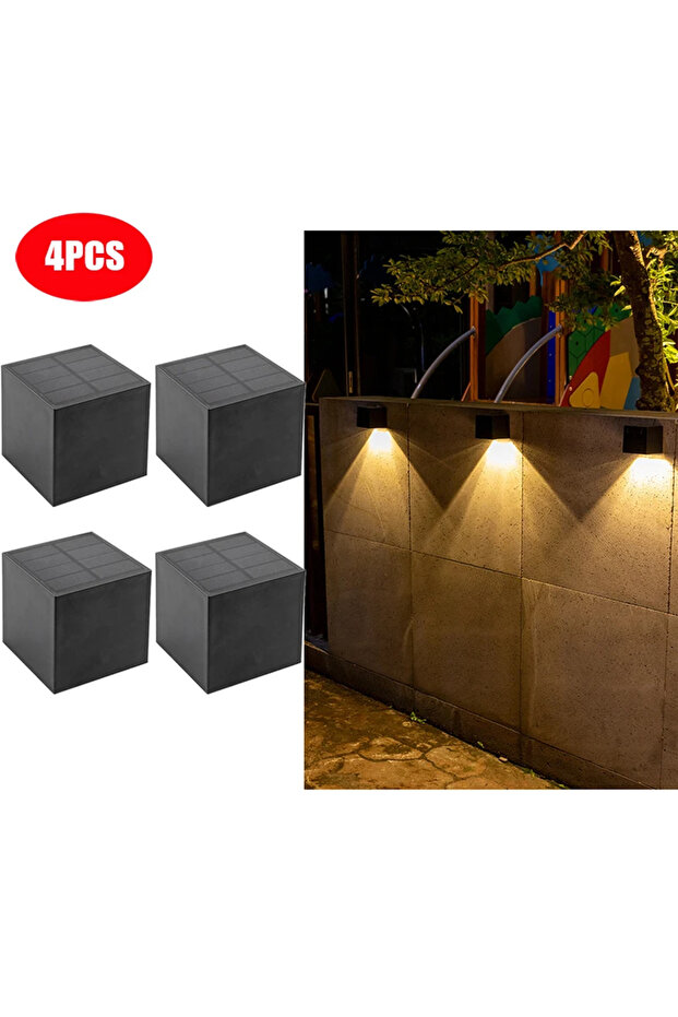 4PCS LED Solar Light Outdoor Garden Square Wall Lamp Outdoor Courtyard Garden Fence Lighting Wall De