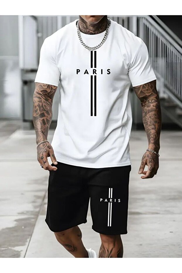 Unisex Letter Printed T-Shirt – Round Neck, Short Sleeve, Casual Set