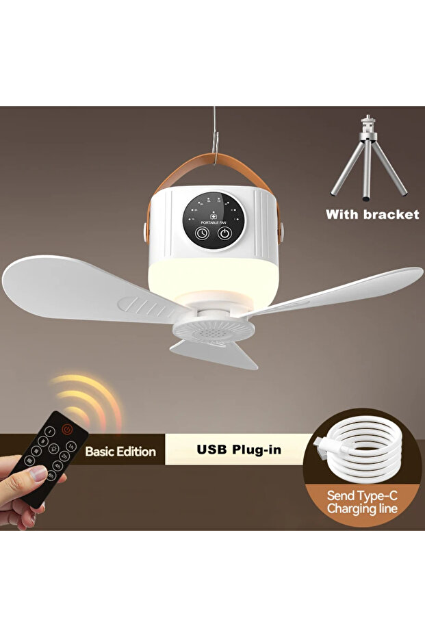 مصباح LED بمقبس USB مع مروحة، مصباح سقف محمول صامت قابل لإعادة الشحن/مصباح LED قابل للفصل