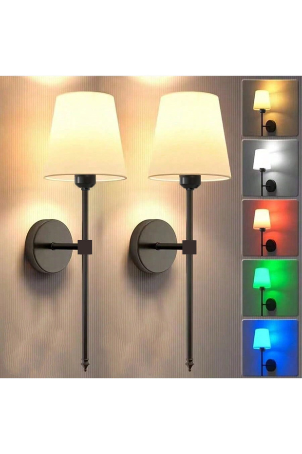 مصباح جداري لاسلكي يعمل بالبطارية من نوع RGB بلوب بلاك، قطعتان، قابل للتعتيم وقابل للفصل بسعة 2000 مللي أمبير