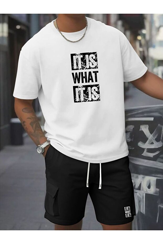 Unisex Letter Printed T-Shirt – Round Neck, Short Sleeve, Casual Set