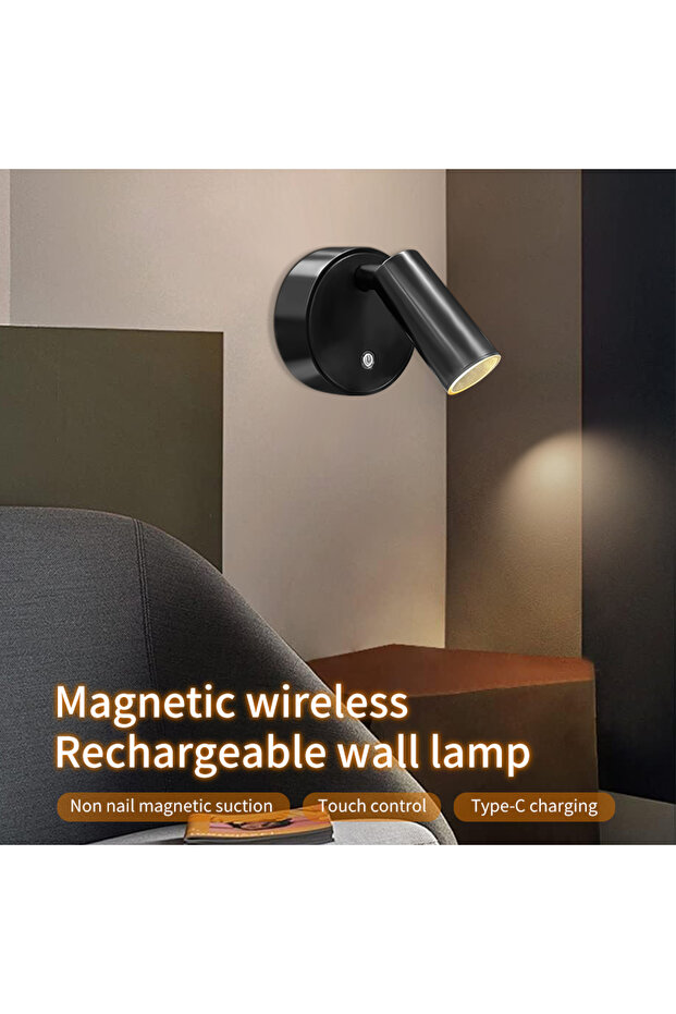مصباح جداري لاسلكي مغناطيسي LED قابل لإعادة الشحن عبر USB من GGBEE، مزود بمستشعر لمس للتحكم في الإضاءة، 3 مستويات إضاءة.
