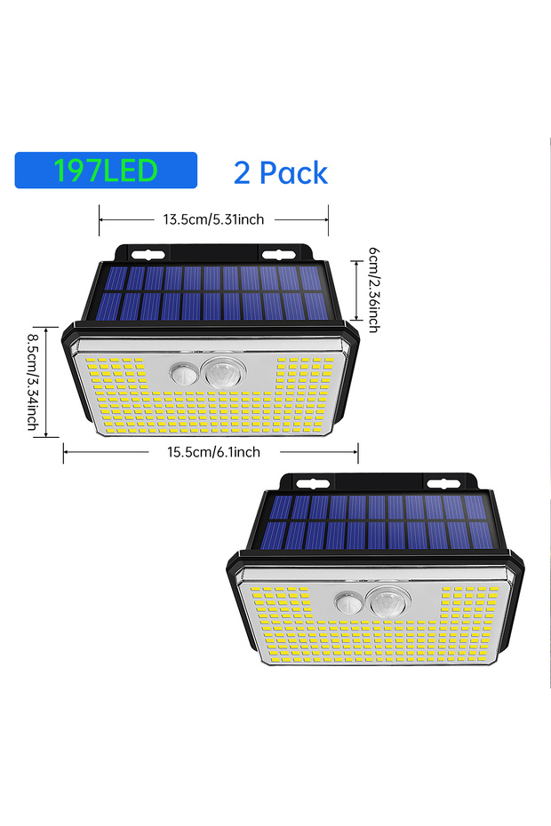 197led 2PCs 2Pack IP67 Waterproof Solar Outdoor Garden Lights Super Bright 148/197 LEDs Motion Senso