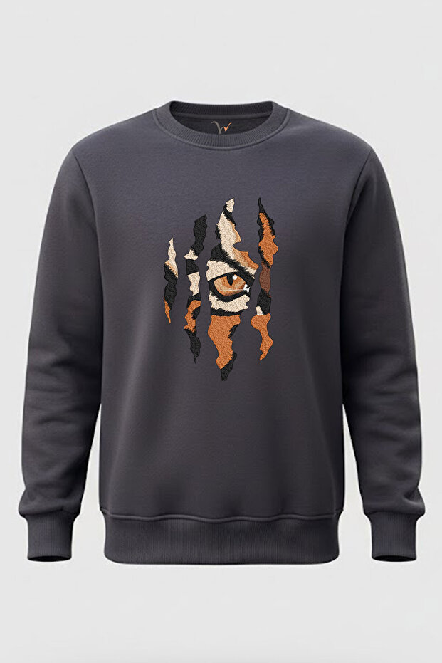 Streetwear Tiger Eye Claw Print Printed 100% Cotton Regular Fit Crew Neck 3 Thread Sweatshirt