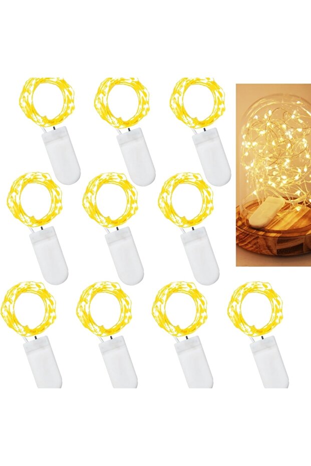 أضواء زينة خيطية بيضاء دافئة، 10 قطع، طول 2 متر، 20 مصباح LED، سلك نحاسي فضي، تعمل بالبطارية، زينة يمكنك صنعها بنفسك