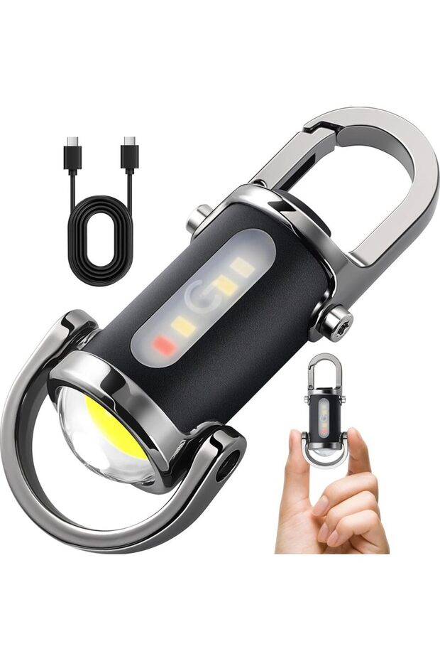 مصباح يدوي LED صغير قابل لإعادة الشحن عبر منفذ USB، من النوع B، يُعلق على سلسلة مفاتيح، مقاوم للماء، مناسب للتخييم والجيب.