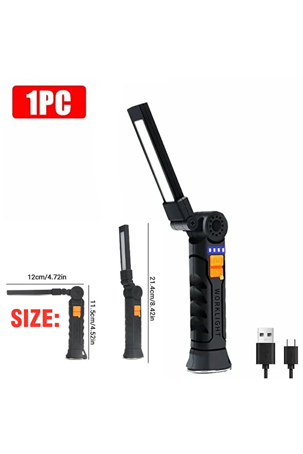 مصباح عمل يدوي Heinast G52 COB LED قابل لإعادة الشحن عبر منفذ USB، مزود ببطارية مدمجة 18650/14500