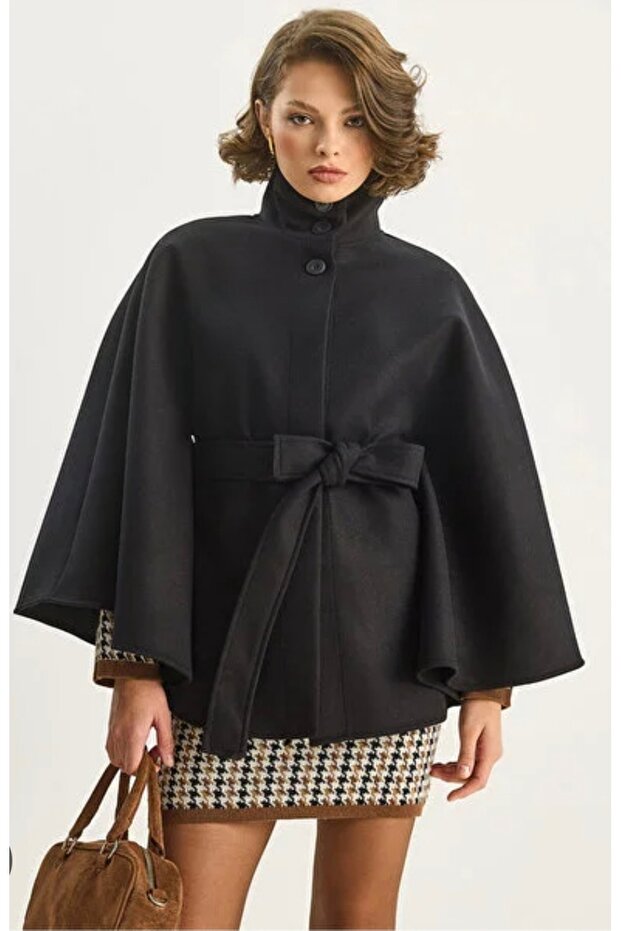 Siyah kaşe panço kaban - 2